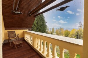 Výhled luxusního domu (231 m2) na prodej, na samotě u lesa (v Bernově u Nejdku). Se zahradou (2200 m2+)