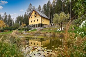 Luxusní dům (231 m2) na prodej, na samotě u lesa (v Bernově u Nejdku). Se zahradou (2200 m2+)
